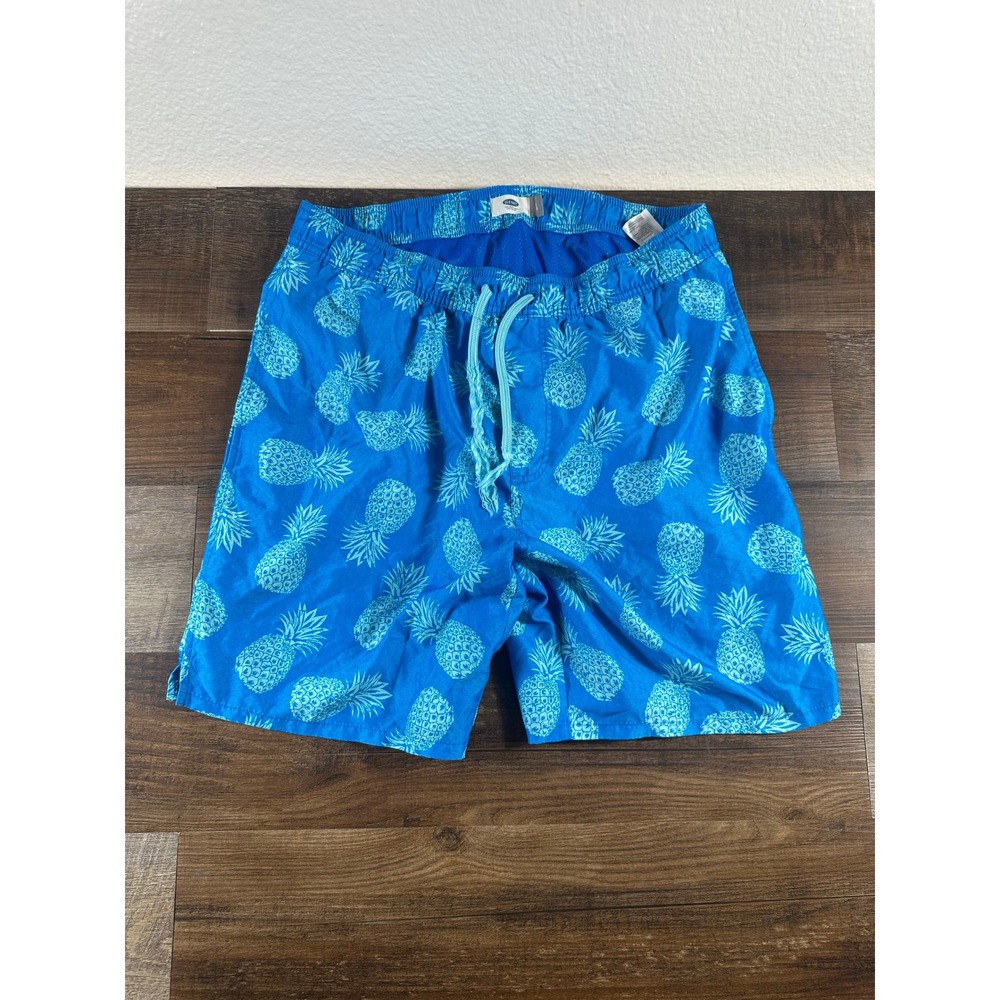 Old Navy Mens Blue Pineapple Print Swim Trunks Mesh Lined Board Shorts Large